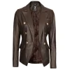 Womens Double-Breasted Rub Off Brown Leather Jacket by Jacket Field