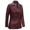 Womens Asymmetrical Biker Maroon Leather Jacket by Jacket field