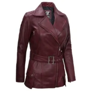 Womens Asymmetrical Biker Maroon Leather Jacket by Jacket field