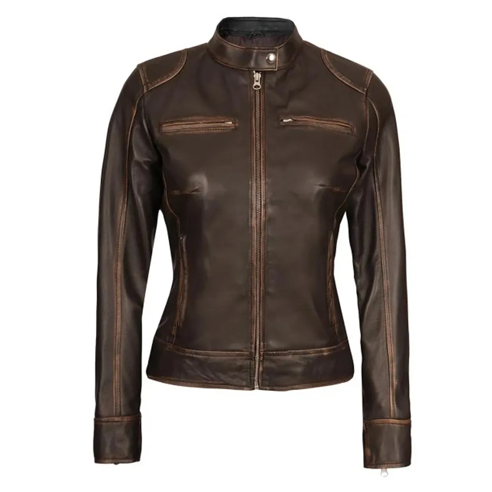 Womens Distressed Brown Leather Jacket by Jacket Field