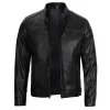 Mens Cafe Racer Vegan Black Leather Jacket by Jacket Field