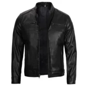Mens Cafe Racer Vegan Black Leather Jacket by Jacket Field