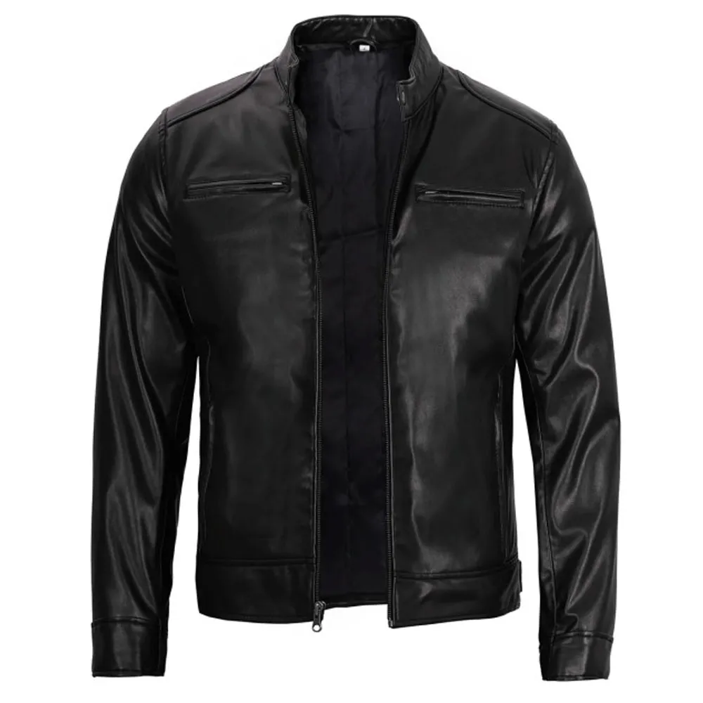 Mens Cafe Racer Vegan Black Leather Jacket by Jacket Field