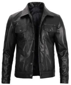 Mens Vegan Black Leather Jacket Trucker Style by Jacket Field