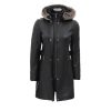 Black Shearling Coat Womens with Fur Hood by Jacket Field