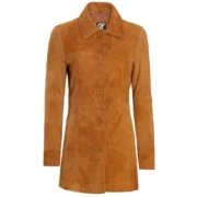 Womens Brown Leather Suede Coat by Jacket Field
