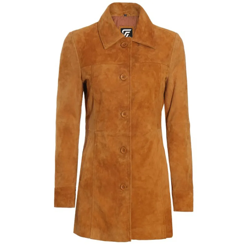 Womens Brown Leather Suede Coat by Jacket Field