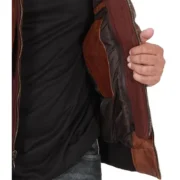 Mens Brown Leather Jacket with Hood by Jacket Field