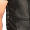 Mens Vintage V-Neck Black Leather Vest by Jacket Field