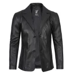 Mens Black Leather Blazer Coat by Jacket Field