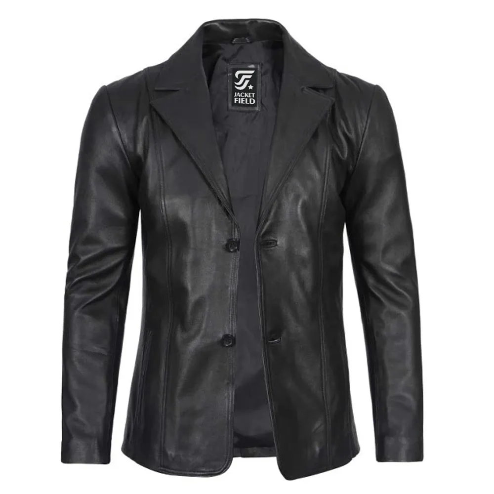 Mens Black Leather Blazer Coat by Jacket Field