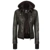Tralee Dark Brown Leather Bomber Jacket Women with Hood by Jacket Field