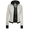 Off White Leather Bomber Jacket Women with Hood by Jacket Field
