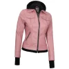 Pink Real Leather Bomber Jacket Women with Hood by Jacket Field