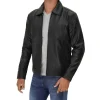 Mens Vegan Black Leather Jacket With Shirt Collar by Jacket Field
