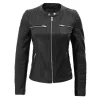 Women's Moto Black Leather Jacket with Removable Hood By Jacket Field