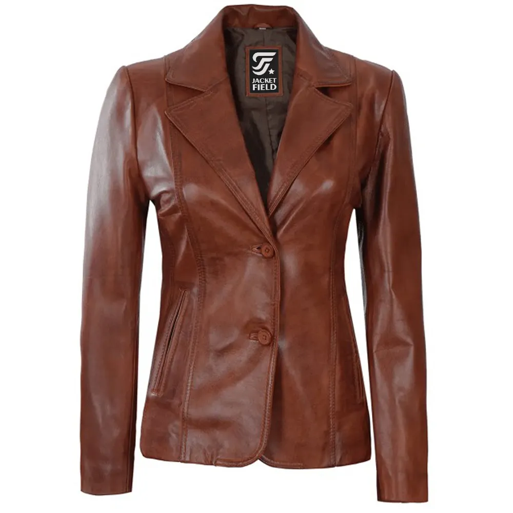 Womens Lambskin Brown Leather Jacket by Jacket Field