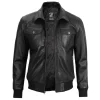 Mens Black Leather Bomber Jacket with Hood by Jacket Field
