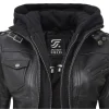 Black Leather Bomber Jacket Women with Removable Hood by Jacket Field