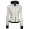 Off White Leather Bomber Jacket Women with Hood by Jacket Field