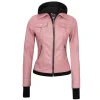 Pink Real Leather Bomber Jacket Women with Hood by Jacket Field