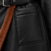Womens Black Faux Leather Shearling Jacket by Jacket Field