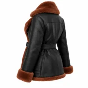 Womens Black Faux Leather Shearling Jacket by Jacket Field