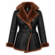 Womens Black Faux Leather Shearling Jacket by Jacket Field