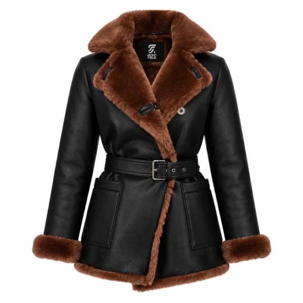 Womens Black Faux Leather Shearling Jacket by Jacket Field