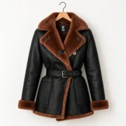 Womens Black Faux Leather Shearling Jacket by Jacket Field