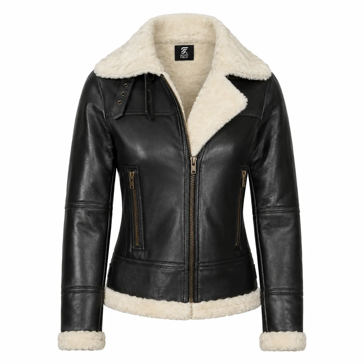 Womens Dark Brown Leather Shearling Jacket by Jacket Field