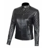 Black Quilted Real Leather Womens Jacket Motorcycle by Jacket Field
