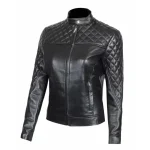 Black Quilted Real Leather Womens Jacket Motorcycle by Jacket Field