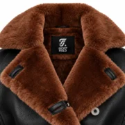 Womens Black Faux Leather Shearling Jacket by Jacket Field