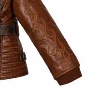 Womens Brown Asymmetrical Sherpa Leather Shearling Jacket by Jacket Field