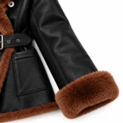 Womens Black Faux Leather Shearling Jacket by Jacket Field