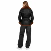 Womens Black Faux Leather Shearling Jacket by Jacket Field