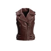 Womens Brown Motorcycle Leather Vest by Jacket Field