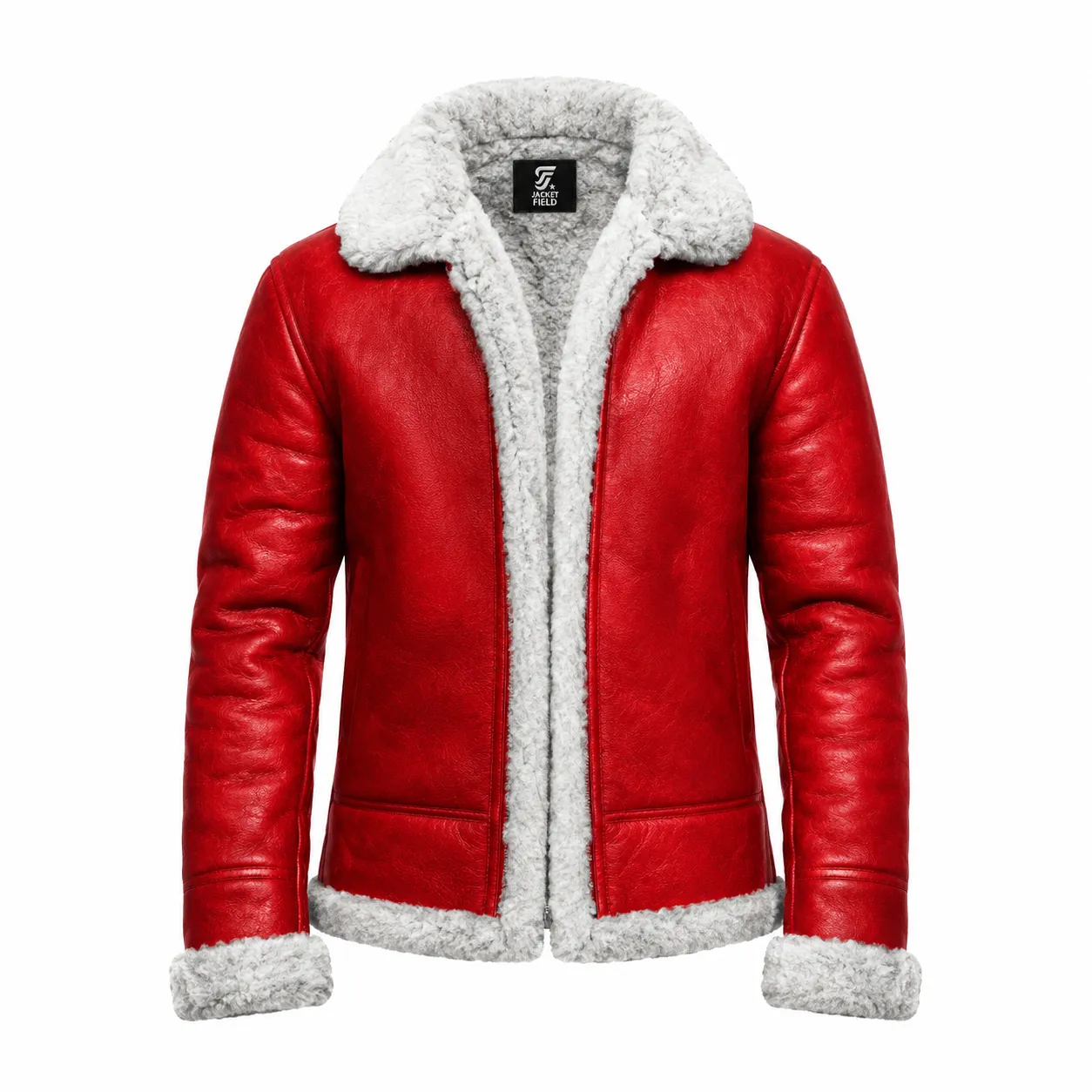 Womens Christmas Shearling Red Leather Jacket by Jacket Field