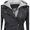 Black Lambskin Leather Womens Jacket Motorcycle with Removable Hood by Jacket Field