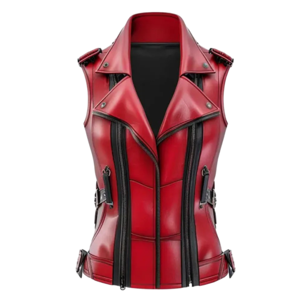 Womens Red Sheepskin Leather Vest by Jacket Field