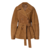 Womens Light Kaki Leather Double-Breasted Suede Jacket