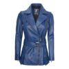 Womens Lambskin Leather Belted Blue Jacket by Jacket Field