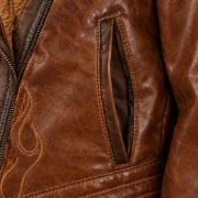 Womens Brown Asymmetrical Sherpa Leather Shearling Jacket by Jacket Field