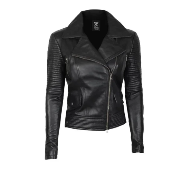 Black Lambskin Leather Womens Jacket Motorcycle by Jacket Field