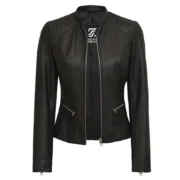 Black Slim FitLeather Womens Jacket Motorcycle by Jacket Field