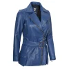 Womens Lambskin Leather Belted Blue Jacket by Jacket Field