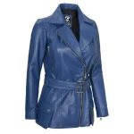 Womens Lambskin Leather Belted Blue Jacket by Jacket Field