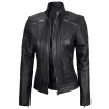 Bergmao Black Leather Womens Jacket Motorcycle by Jacket Field