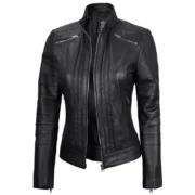 Bergmao Black Leather Womens Jacket Motorcycle by Jacket Field